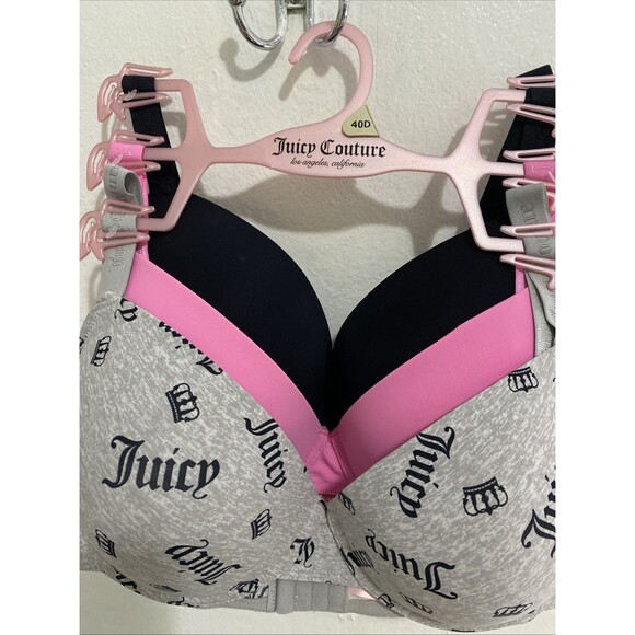 Juicy Couture Bra Size 40D 3 Pack Pink Black Gray Logo Print Underwire Confort - Picture 3 of 13